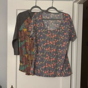 LuLaRoe Floral and Geometric Patterned Tops - Gray, Orange, Green